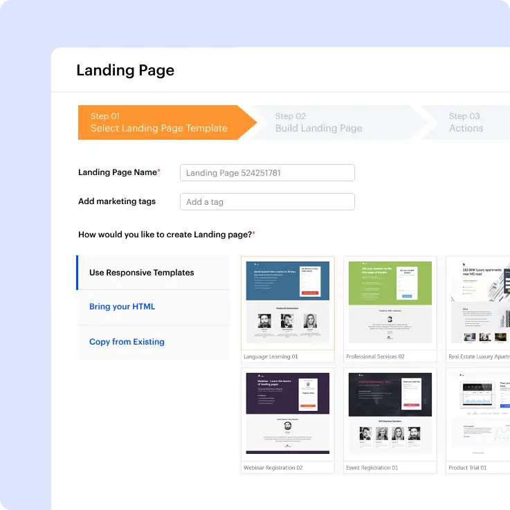 Marketing automation tools to create landing pages
